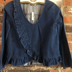 NWT Madewell Denim Ruffle swing shirt Small S Indigo